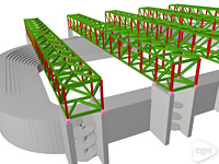 Gradinate, scale e struttura della copertura di un impianto sportivo